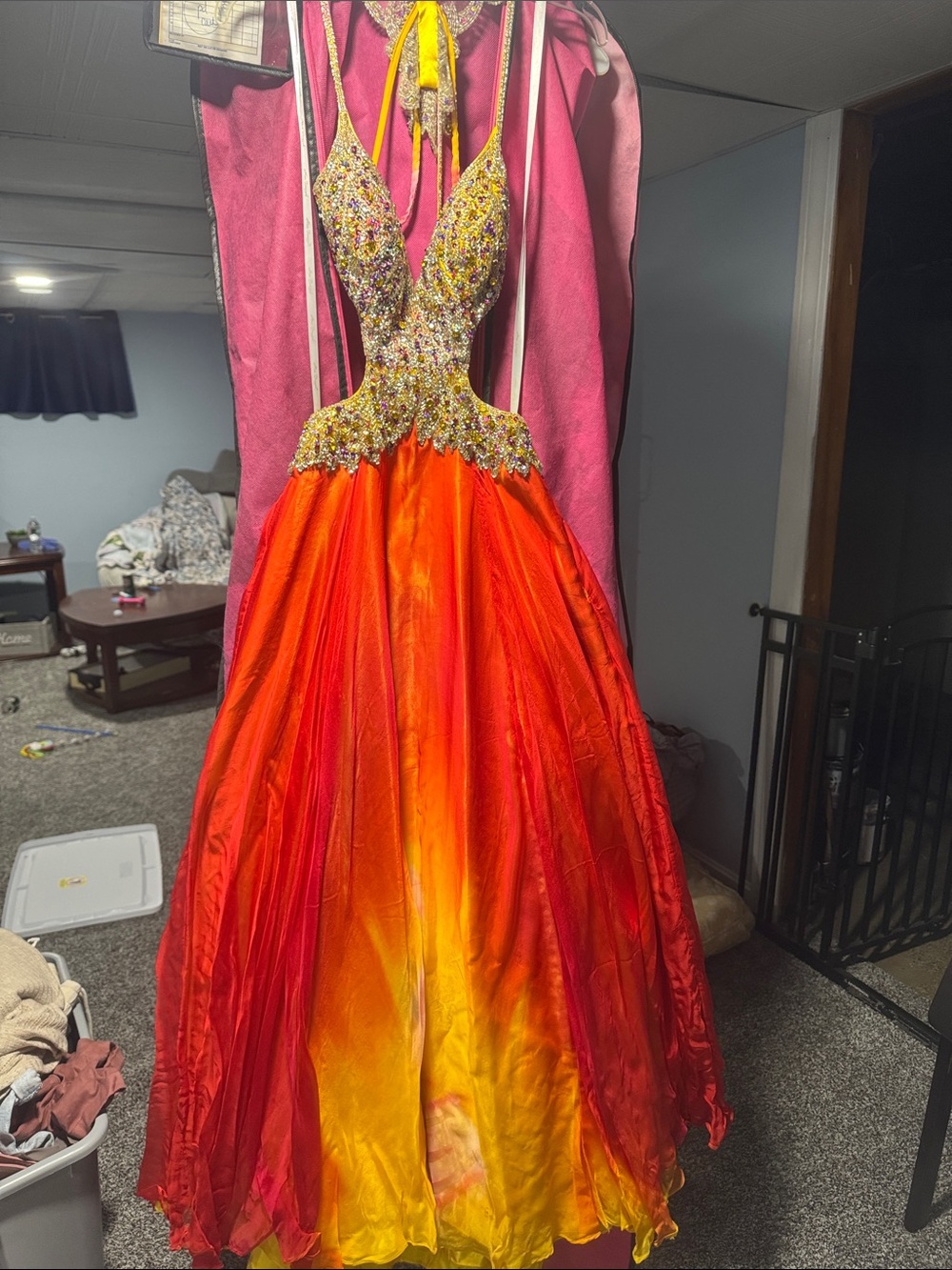 Mac Duggal Orange and Yellow Ombre Beaded Prom Dress